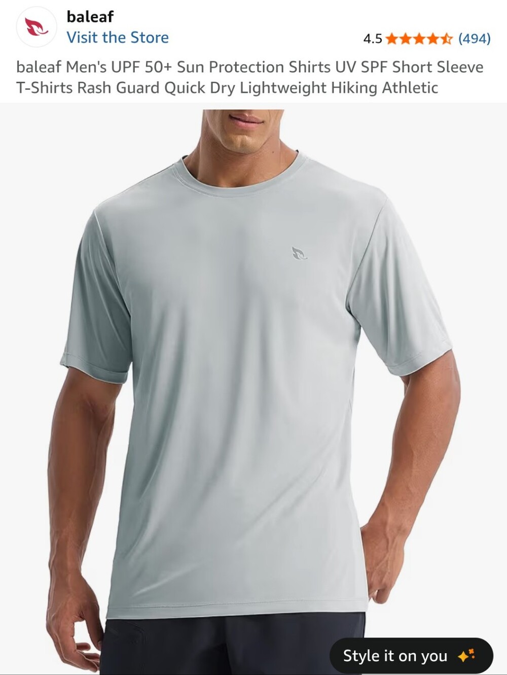baleaf Men's UPF 50+ Sun Protection Shirts UV SPF Short Sleeve T-Shirts Rash Gua